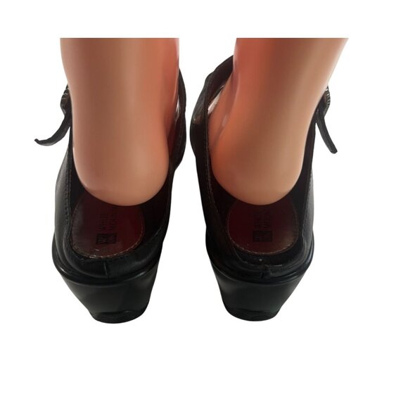 White Mountain Womens Black Leather Peep-Toe Mary Jane Wedges 8.5M - Picture 2 of 8